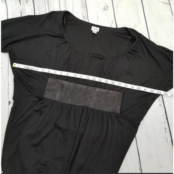 VTG Y2K Cache Dress Small Snakeskin Belt Dolman Sleeve Bubble Hem Black LBD - Picture 7 of 13